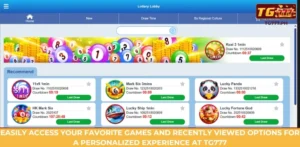 Easily access your favorite games and recently viewed options for a personalized experience at TG777